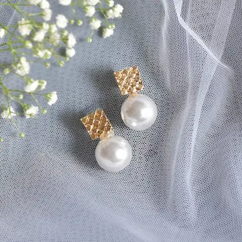 Pearl Drop Gold Earrings - Certified 22K Gold Jewellery